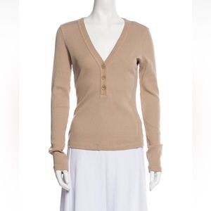 Citizens of humanity ribbed button down V-Neck top Sand